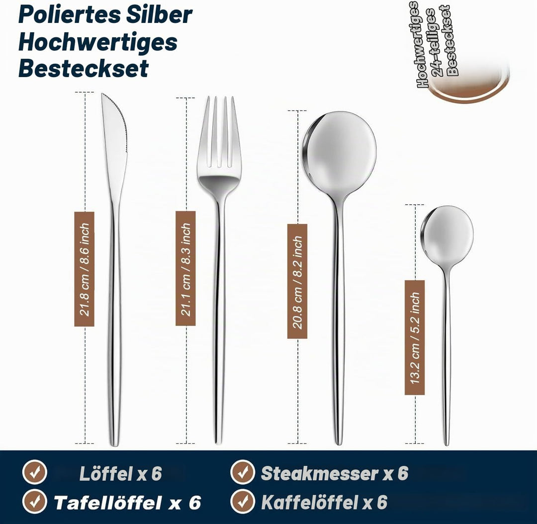 Bestdin Besteck Set 6 Personen, 24 teilig Edelstahl Besteckset, Essbesteck Set mit Messer Gabel Löff
