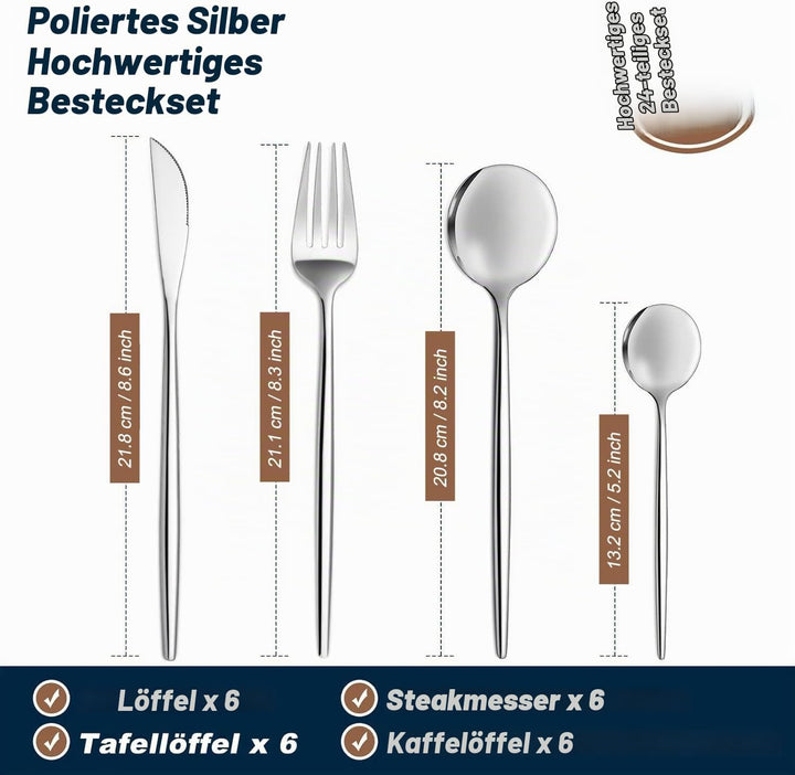 Bestdin Besteck Set 6 Personen, 24 teilig Edelstahl Besteckset, Essbesteck Set mit Messer Gabel Löff