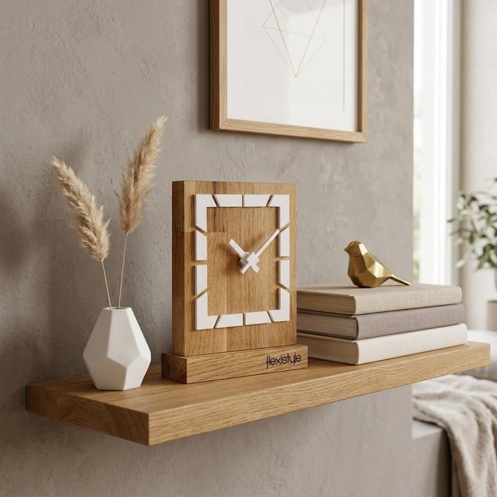 FLEXISTYLE Modern standuhr tischuhr klein aus Holz Eiche Wohnzimmer Badezimmer Uhr Holz tischuhren h