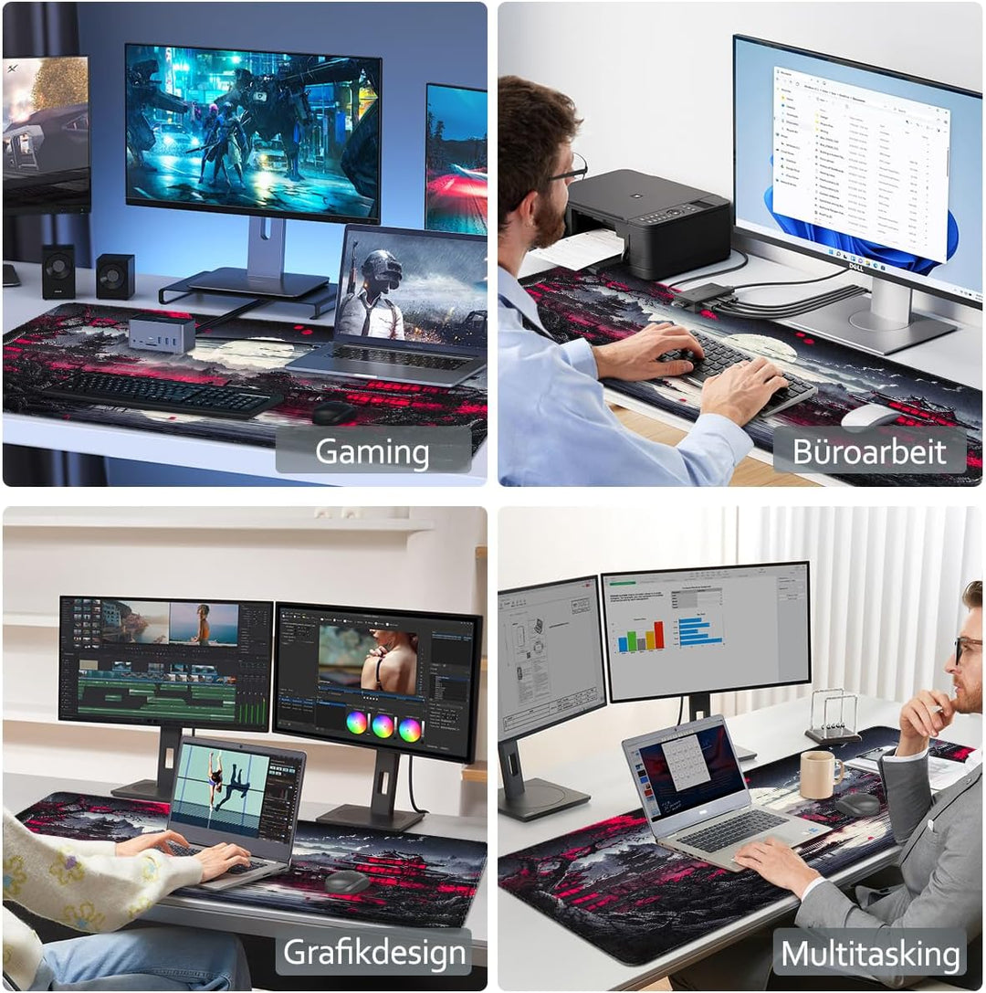 Zindoo XXL Gaming Mauspad 900 x 400 mm – Schwarzes Anime Mousepad mit Rutschfester Gummibasis – Gros