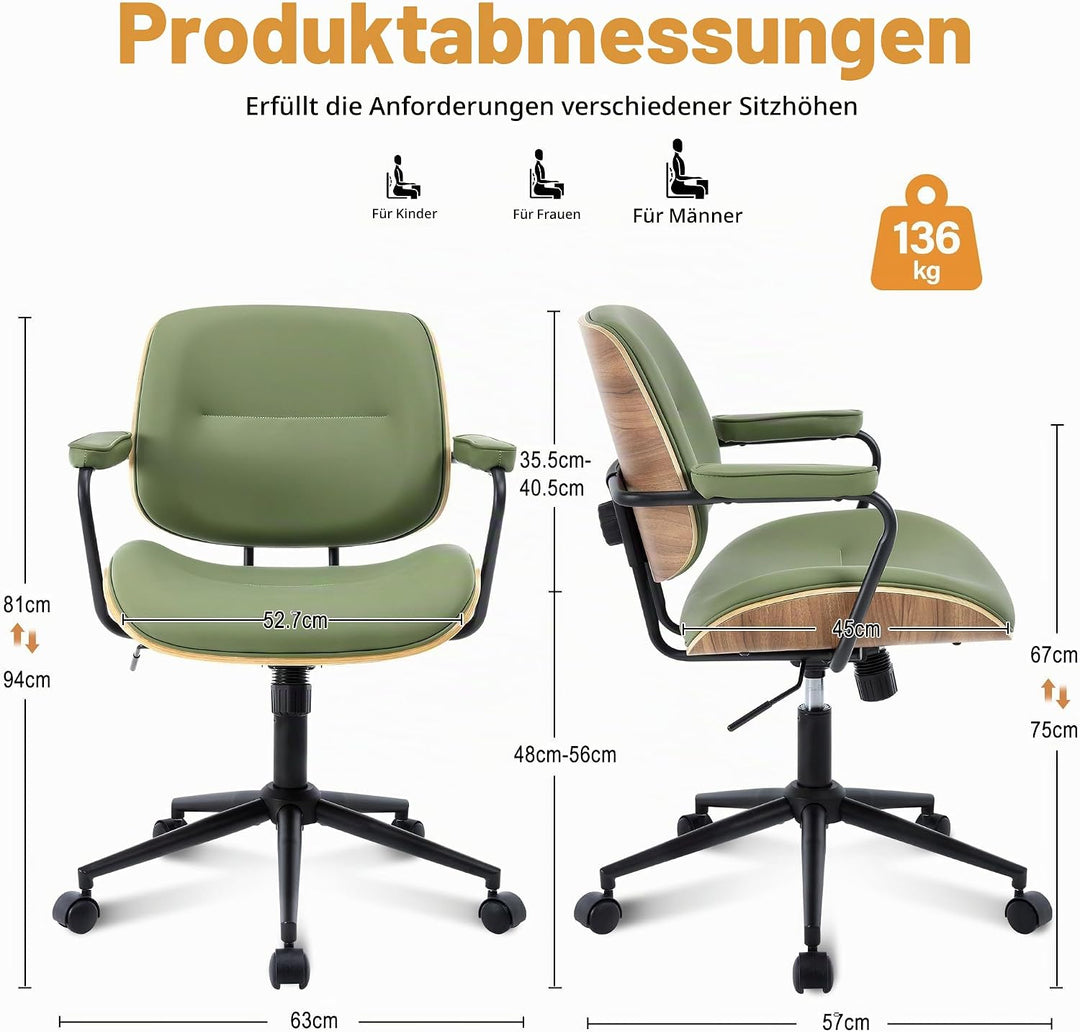 Homeoffice Bürostuhl Ergonomisch Stuhl Drehstuhl mit Armlehne Medieval Modern Bürostuhl 360°Drehbar