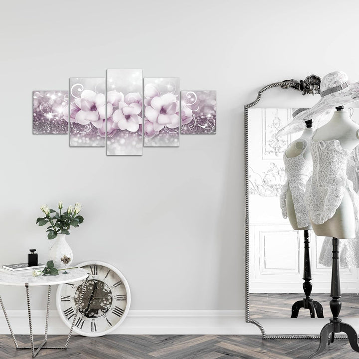 Runa Art Wandbilder Blumen Abstrakt 5 Teilig Bild auf Vlies Leinwand Deko Wohnzimmer 3D Effekt Grau