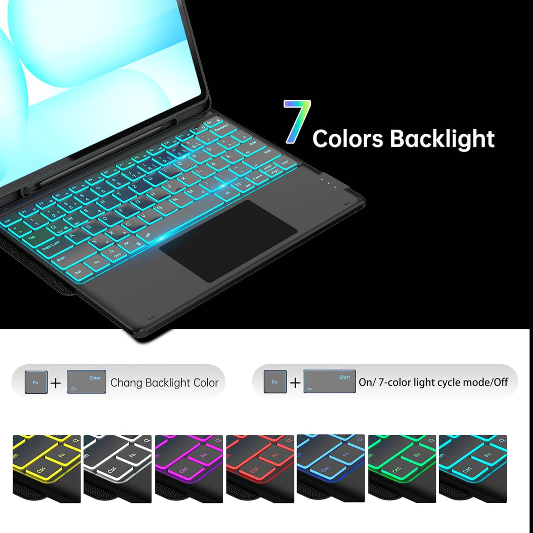 Für Galaxy Tab S10 FE+ 13,1" Tastatur Hülle - 7 Farben Beleuchtung Abnehmbare Trackpad Tablet Cover