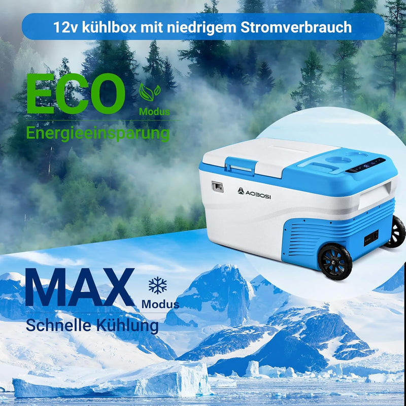 AAOBOSI Kompressor Kühlbox 23L, Kühlbox Auto -20 °C bis 20 °C，Kühlbox 12V 230V für Garagen, Auto, Lk