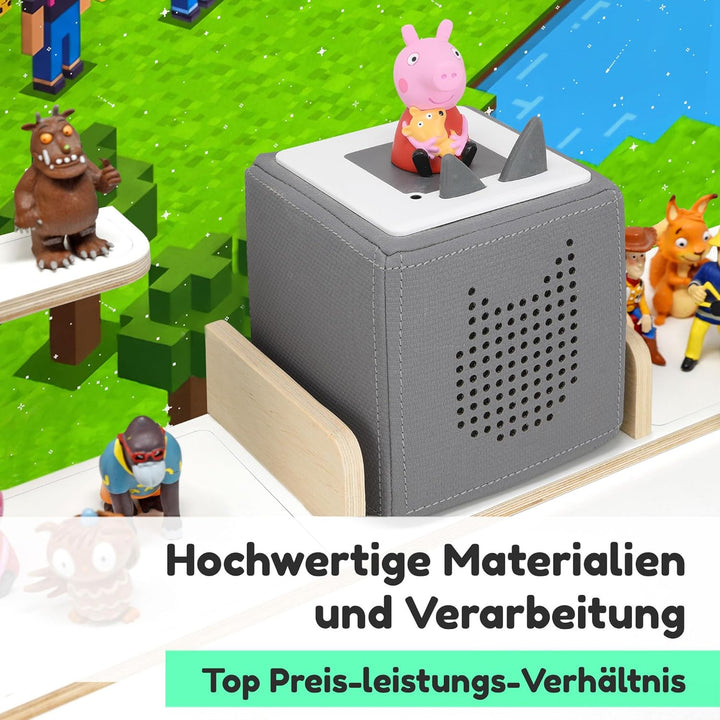 stadtecken Holzregal für Tonies &amp; Toniebox – Musikbox Wandregal aus 10mm Holz – Platz für 35-50 Figu