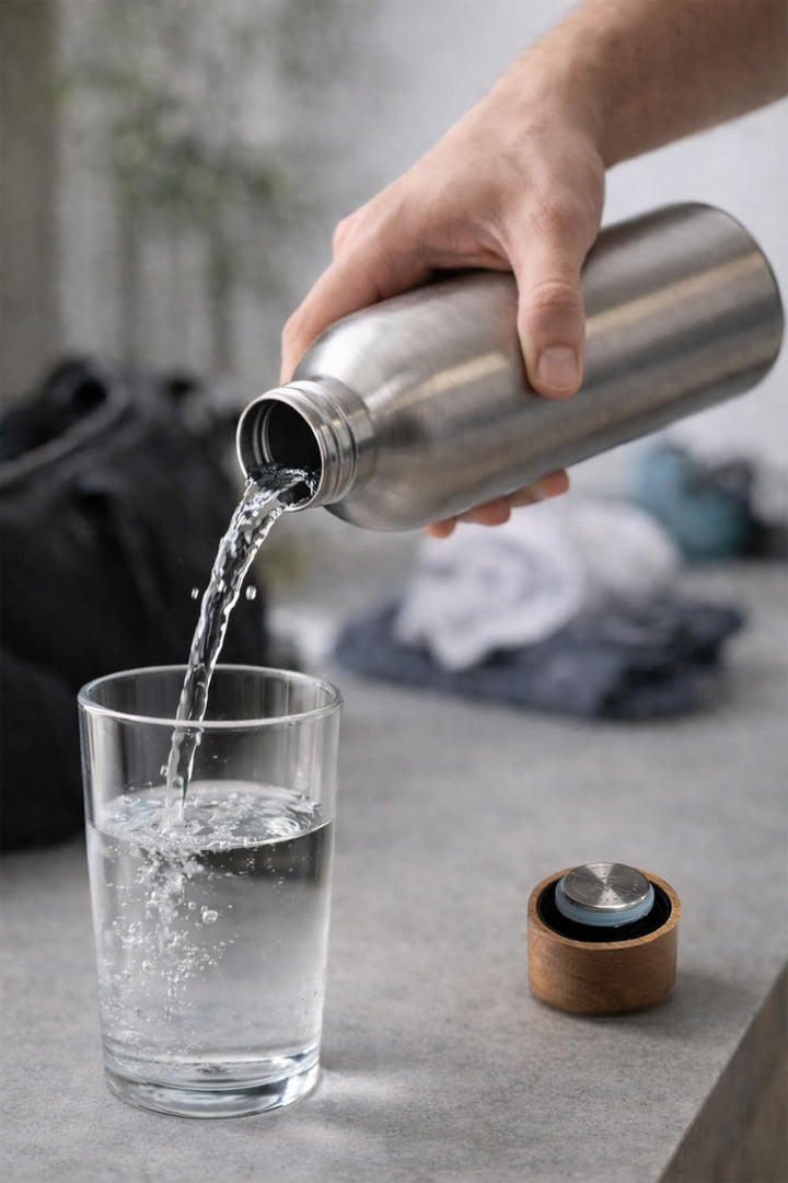 T&amp;N Edelstahl Trinkflasche 750ml, Thermosflasche 0.75l mit Akazienholz Deckel, Isolierte Wasserflasc