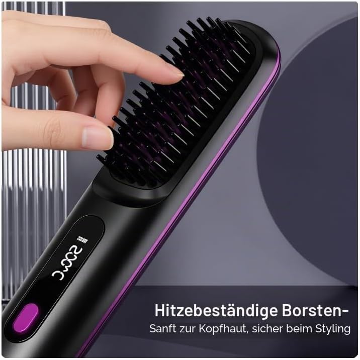 Stylingbürste für kurze Haare Elektrisch, 3-in-1 Kabelloser Haarglätter mit LED Display &amp; Keramiksch