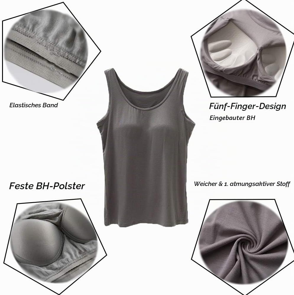 STARBILD Damen Unterhemd BH-Hemd Basic U-Ausschnitt Eingebauter BH Bügelloser Gepolstert Tank Tops,