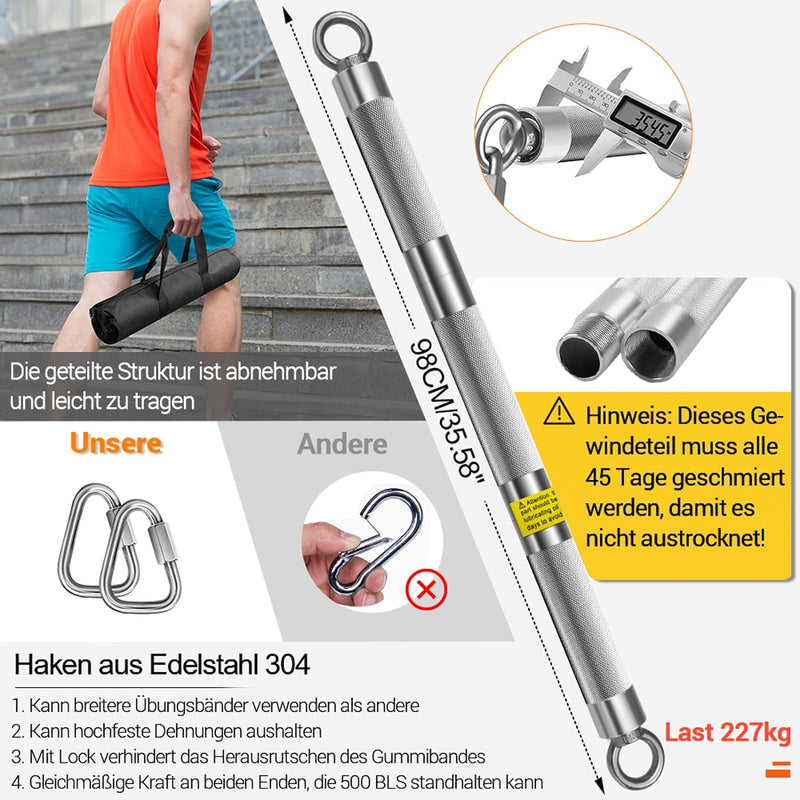 DASKING Fitnessbänder Krafttraining mit Stange, Resistance Bands Set - 4 Widerstandsbänder, Detachab