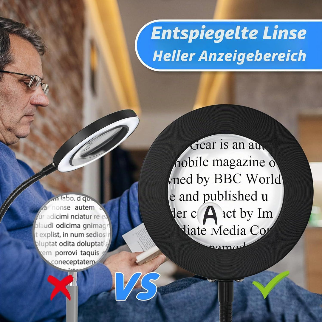 NZQXJXZ 5X 10X Lupe mit Licht und Ständer, 2-in-1 Lupenbrille mit 72 Einstellbaren Helligkeits-LEDs,