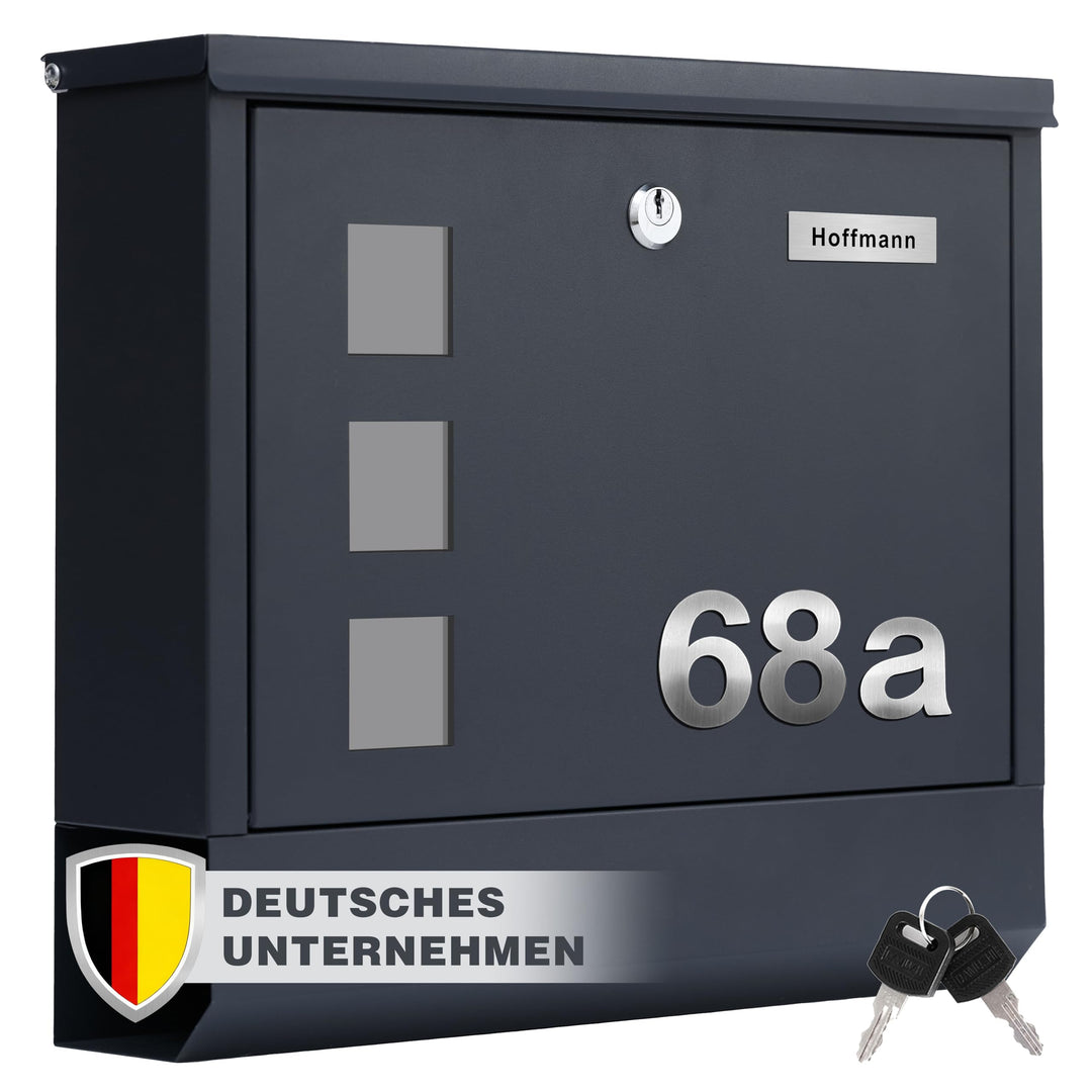 XL personalisiert Briefkasten mit Edelstahl Namensschild Anthracite Wandbriefkasten Postkasten Brief