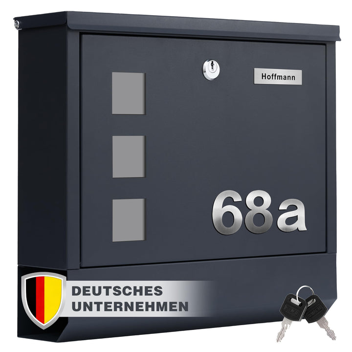 XL personalisiert Briefkasten mit Edelstahl Namensschild Anthracite Wandbriefkasten Postkasten Brief