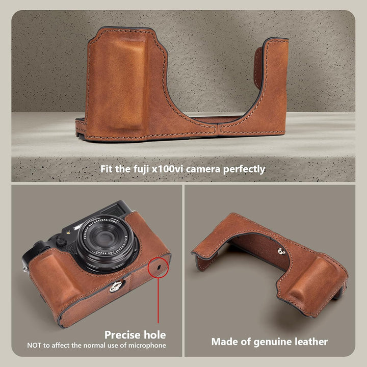 MUZIRI KINOKOO Fuji X100VI Tasche, Echtleder Halbschutzhülle kompatibel für Fujifilm X100VI Kamera –