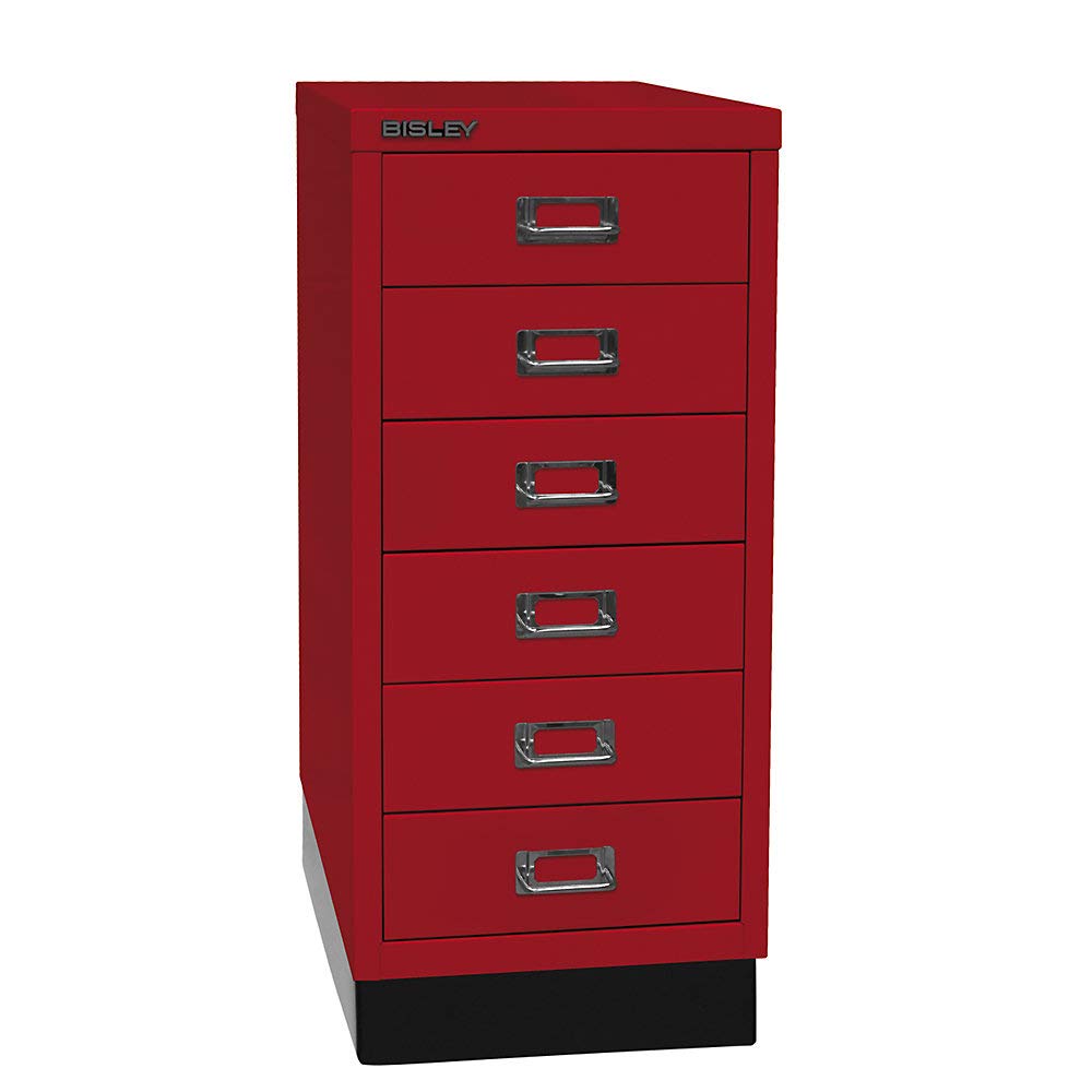 BISLEY MultiDrawer, 29er Serie mit Sockel, DIN A4, 6 Schubladen, Metall, 670 Kardinalrot, 38 x 27.9