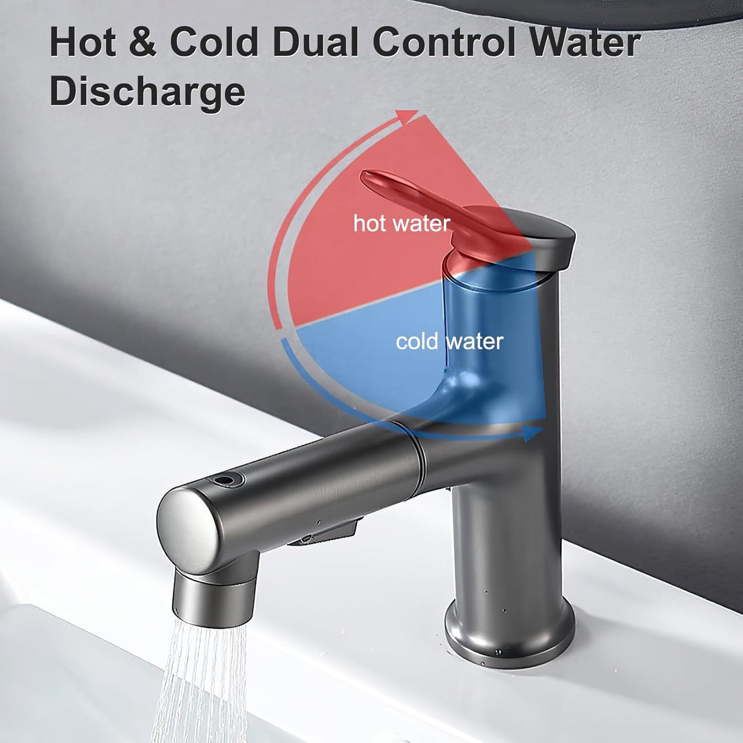 Wasserhahn Bad Ausziehbar, Ausziehbare Waschtischbatterie mit 2 Sprühmodi heiss und kalt Zweifach-Re