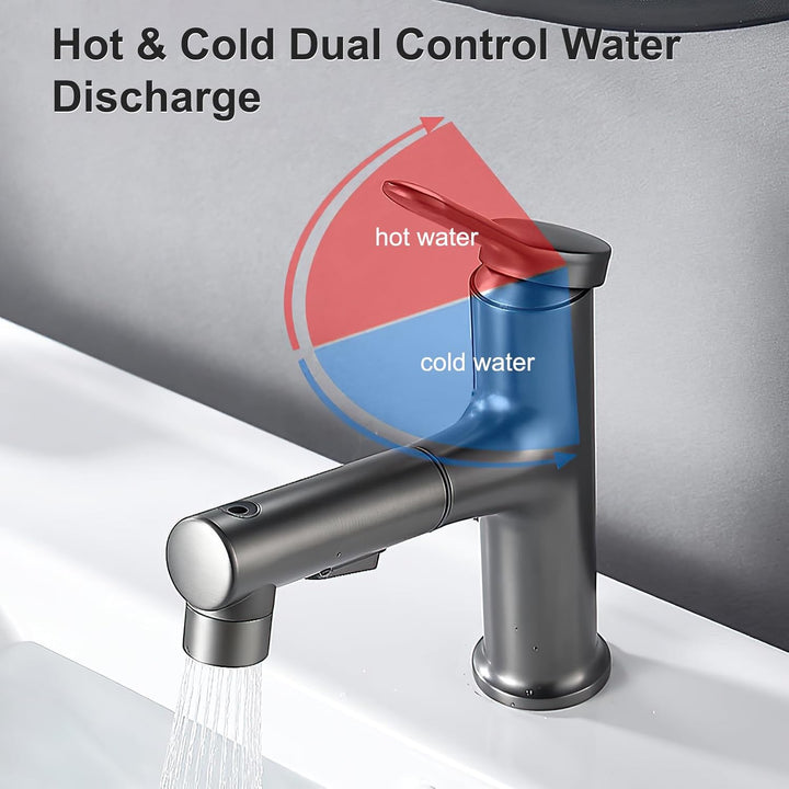 Wasserhahn Bad Ausziehbar, Ausziehbare Waschtischbatterie mit 2 Sprühmodi heiss und kalt Zweifach-Re