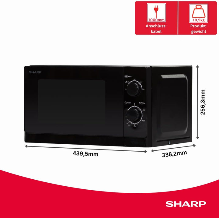 Sharp R200BKW Solo-Mikrowelle / 20 L / 800 W / 5 Leistungsstufen / Timer von 35 Minuten bis 00 Sekun