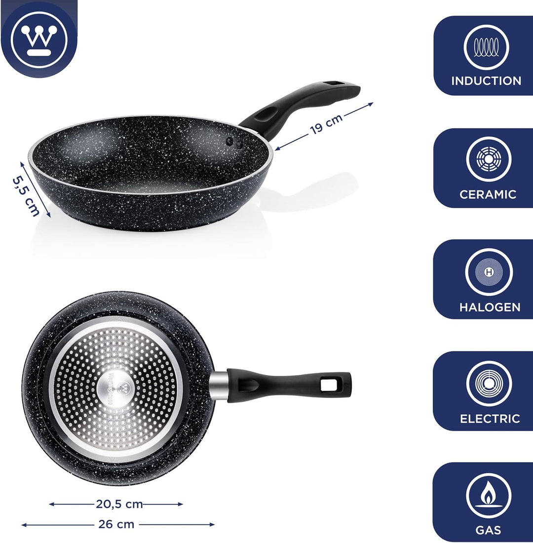 Westinghouse Black Marble Bratpfanne 26cm,3lagige Marmor-Antihaftbeschichtung, aus geschmiedetem Alu