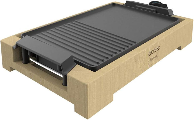 Cecotec elektrische Grill- und Kochplatte Tasty & Grill 2000 Bamboo, 2000 W, Bambusrahmen, einstellb