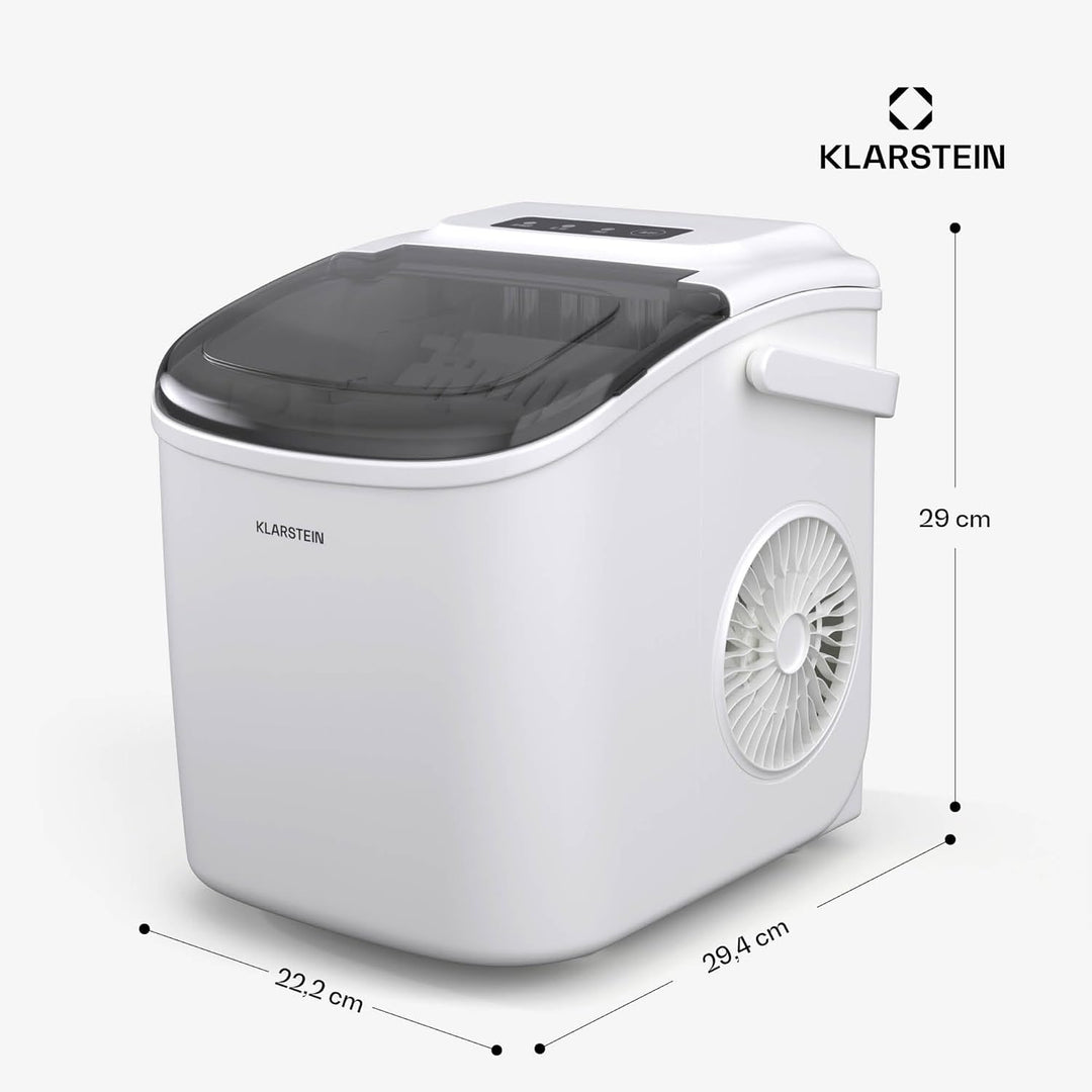 Klarstein Eiswürfelmaschine - 12kg/24h, 2 Grössen, 1,3L Wassertank, LED-Anzeigen, transparenter Deck