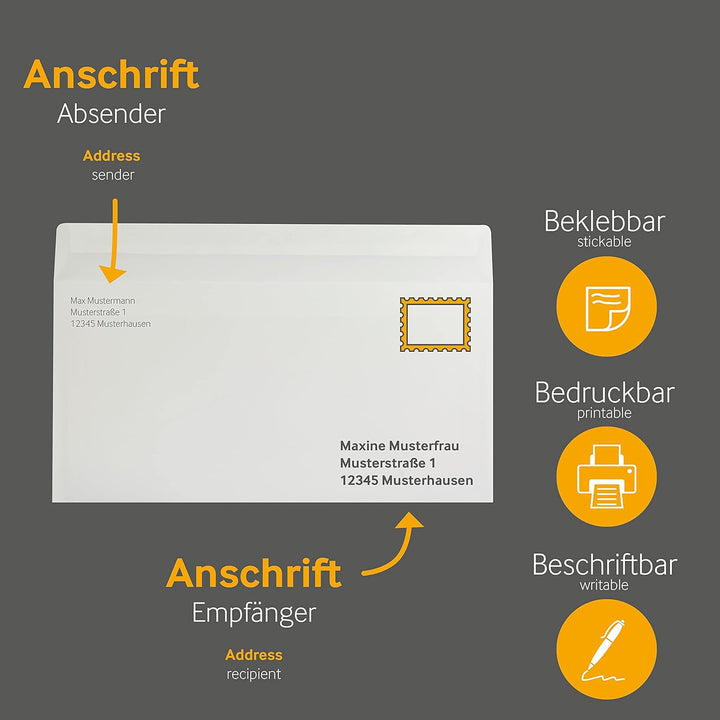 Transparente Briefumschläge, DIN lang (110 x 220 mm), Haftklebestreifen mit Abziehstreifen, 100 Stüc
