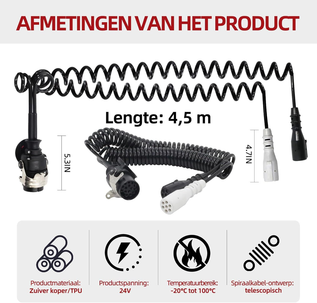 Elektrowendel Adapter 24V 15-polig auf 2X 7-polig Spiralkabel für LKW Anhänger Zugmaschine Trailer K