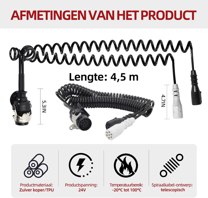 Elektrowendel Adapter 24V 15-polig auf 2X 7-polig Spiralkabel für LKW Anhänger Zugmaschine Trailer K