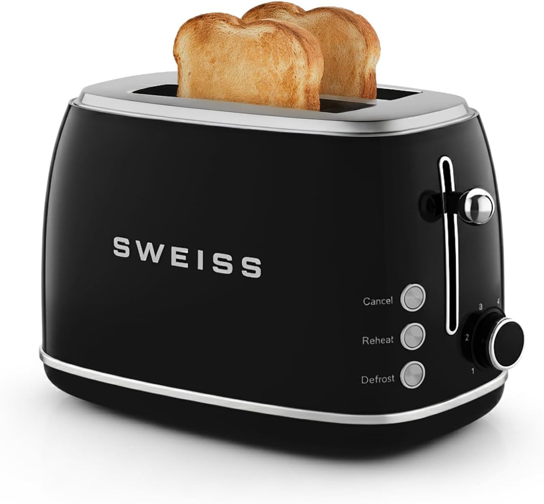 SWEISS Vintage Toaster GRS9, 2 Schlitze, 6 Leistungsstufen, Auftauen, speziell für Baguettes, schnel
