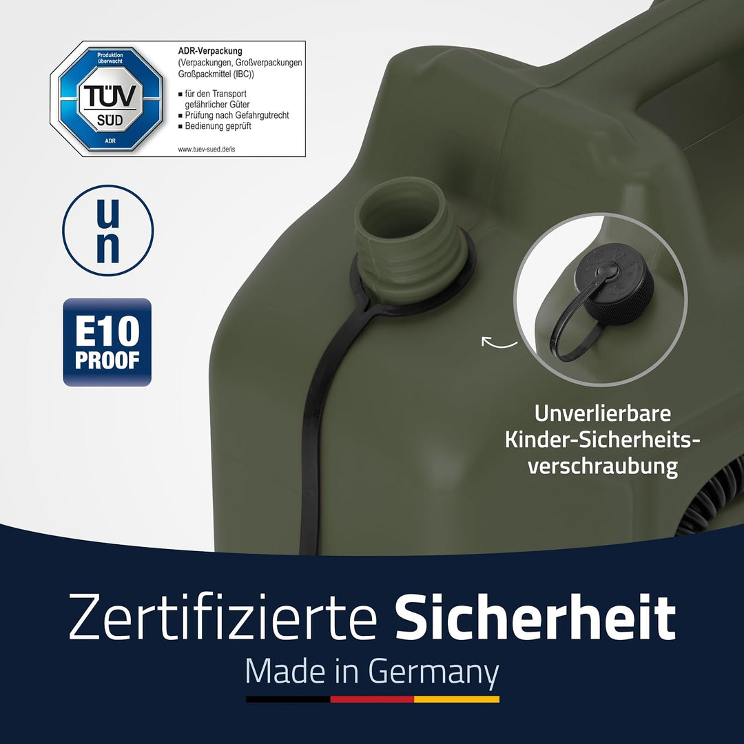 hünersdorff 801000 Kraftstoff-Kanister PROFI 10l für Benzin, Diesel und andere Gefahrgüter, UN-Zulas
