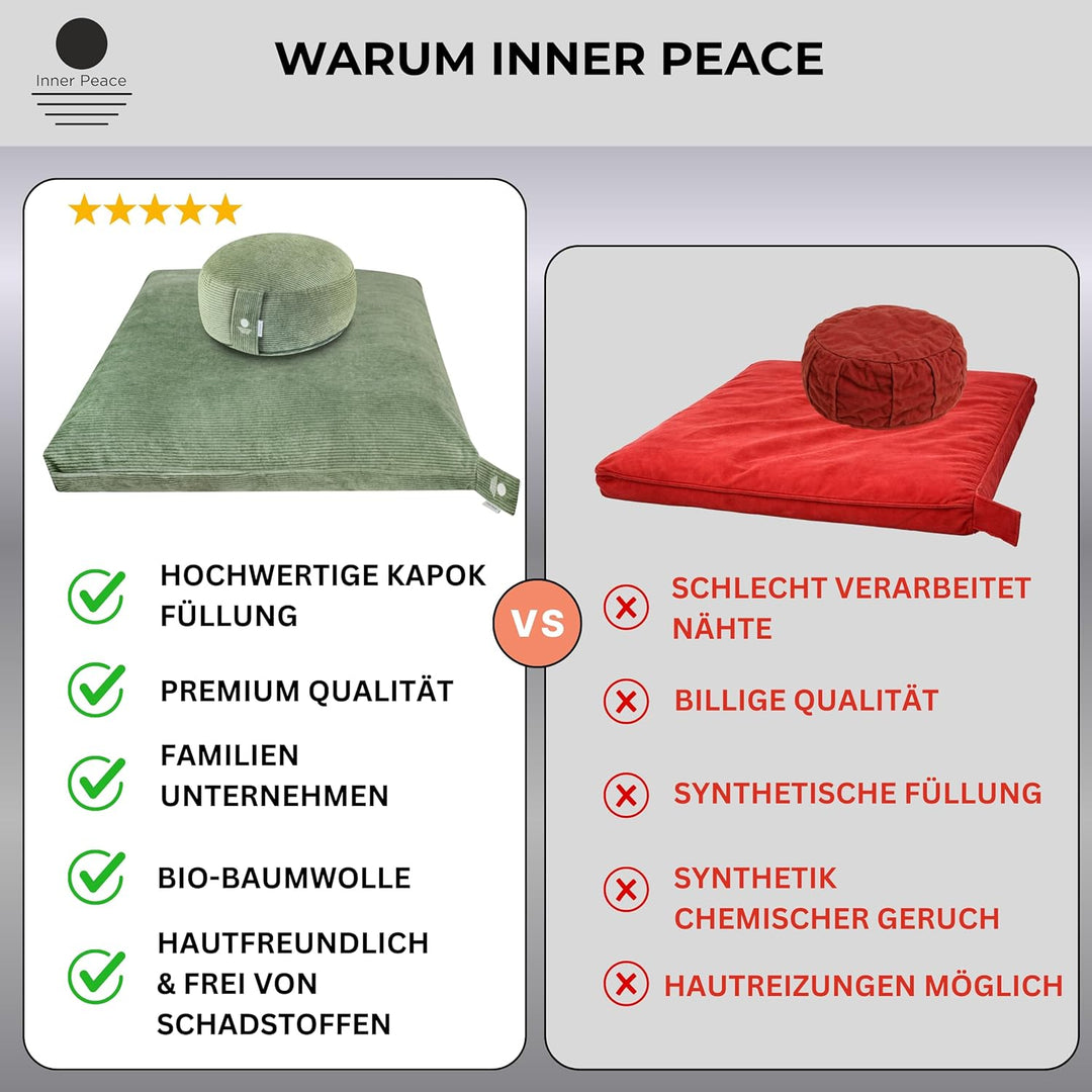 INNER PEACE Meditationskissen Set Cord XL Premium | Rundes Meditationskissen & Zabuton Meditationsma