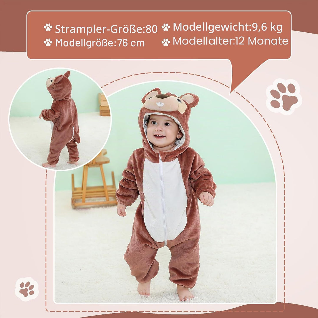 COOKY.D Unisex Winter-Overall mit Kapuze für Babys 2-36 Monate 2-5 Monate Eichhörnchen, 2-5 Monate E