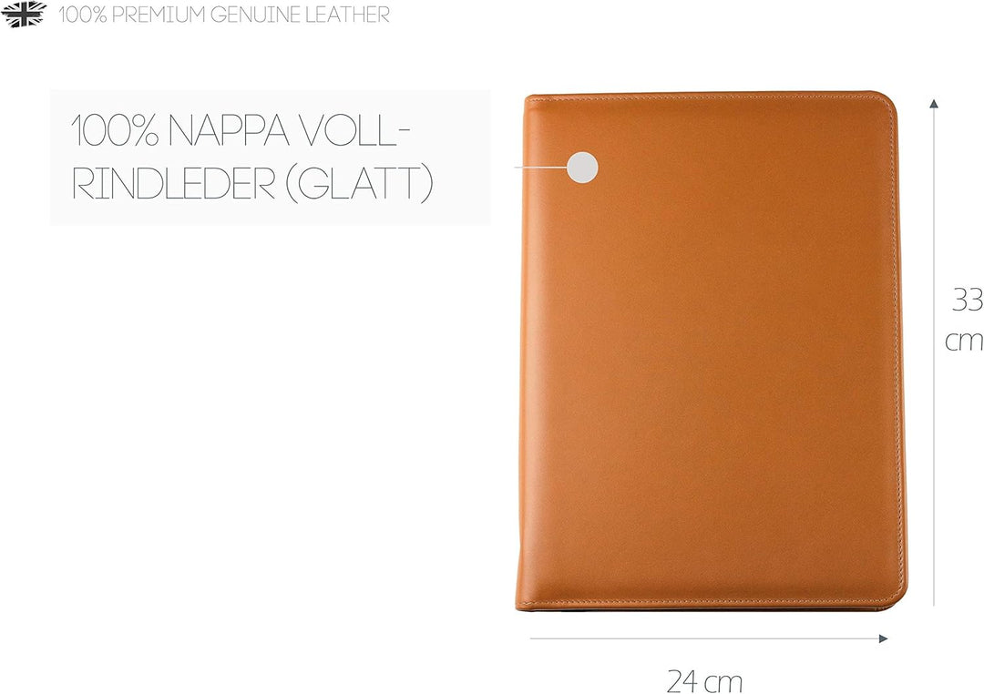 DELMON VARONE - Personalisierbare Tablet Schreibmappe DIN A4 aus Premium Boxcalf Leder braun, Organi