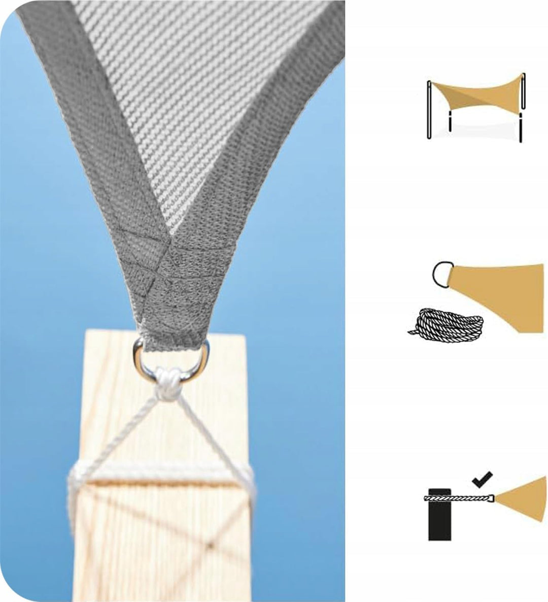 KRUMAD Sonnensegel Rechteckig 3m x 2m, Grau, UV-Schutz, Wasserdicht, Wetterfest, für Garten, Balkon