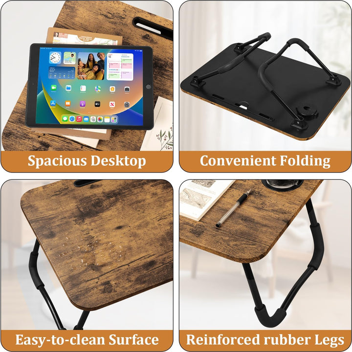 Lap Desk Klappbarer Laptop-Tisch Tragbarer Betttisch mit Halterungen für Tassen und Tablets Kleine p