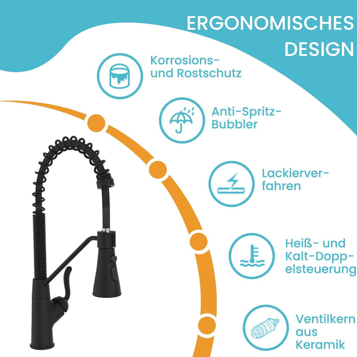 Niederdruck Armatur Küche,360° Drehbare Küchenarmatur,Wasserhahn mit 3 Anschluessen für Boiler,Hoher