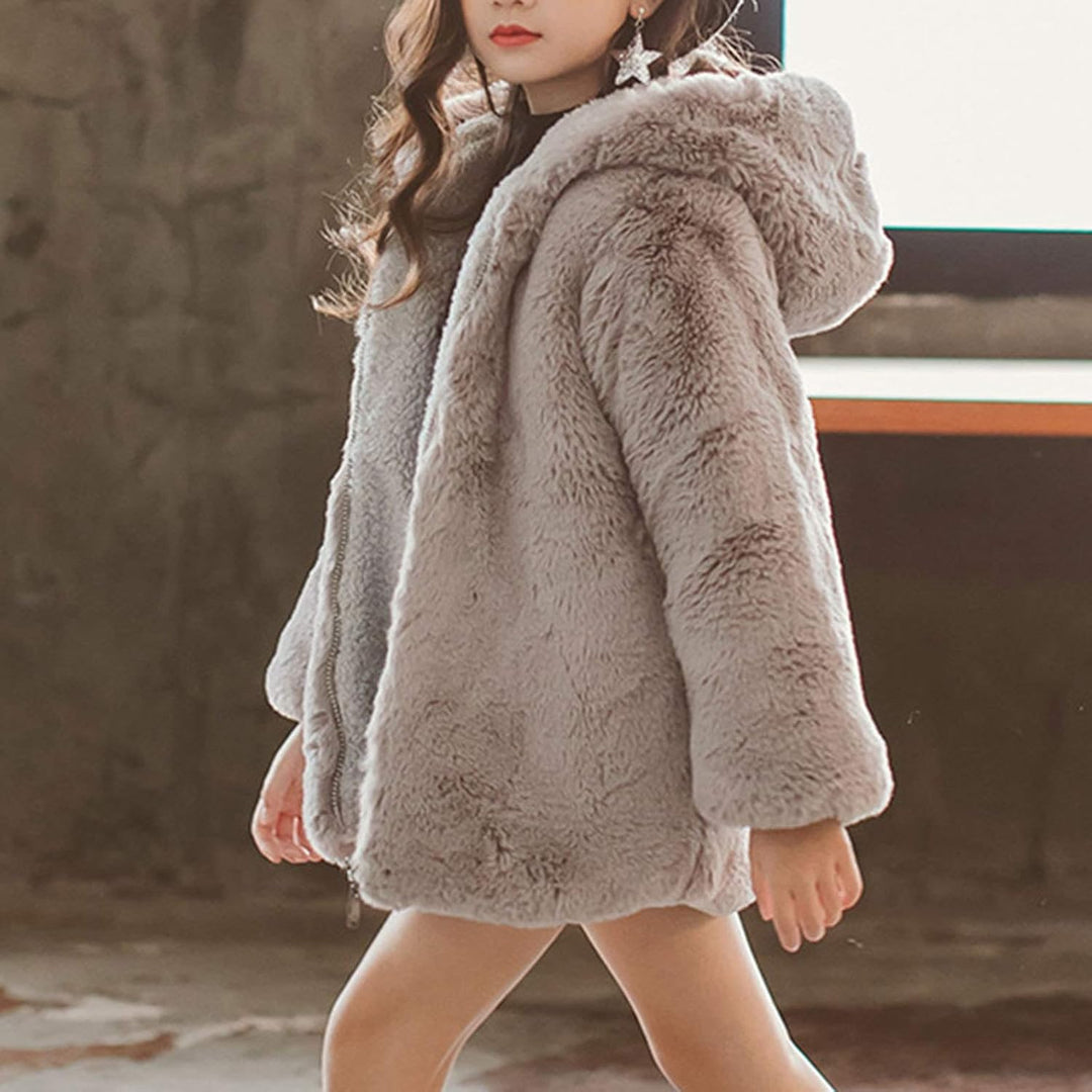 CHICTRY Kunstpelz Jacke mit Kapuze Mädchen Wintermantel Kinder mit Eule-Muster Fleecejacke Langarmja