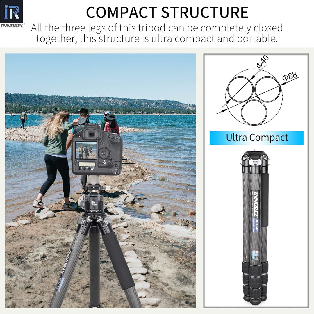 INNOREL KT404C Kompaktes Stativ aus 10 Lagen Kohlefaser Professionelles 40mm Rohr für Digitale DSLR-
