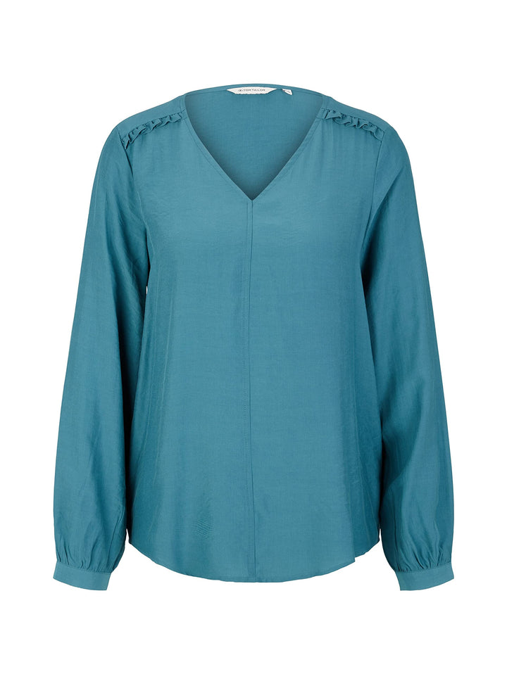 TOM TAILOR Damen Bluse mit V-Ausschnitt 40 13222 - Pastel Teal, 40 13222 - Pastel Teal