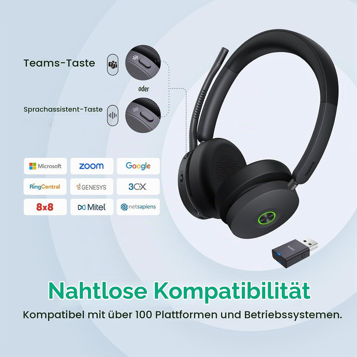 Yealink WH68 Hybrid ANC DECT &amp; Bluetooth Kabelloses Headset mit Mikrofon, Büro-Headset mit DECT-Dong