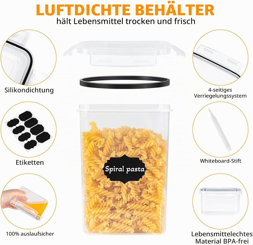 FoiiLiio 2L Vorratsdosen Luftdicht 6er Set, Müsli Schüttdose &amp; Frischhaltedosen, BPA frei Kunststoff