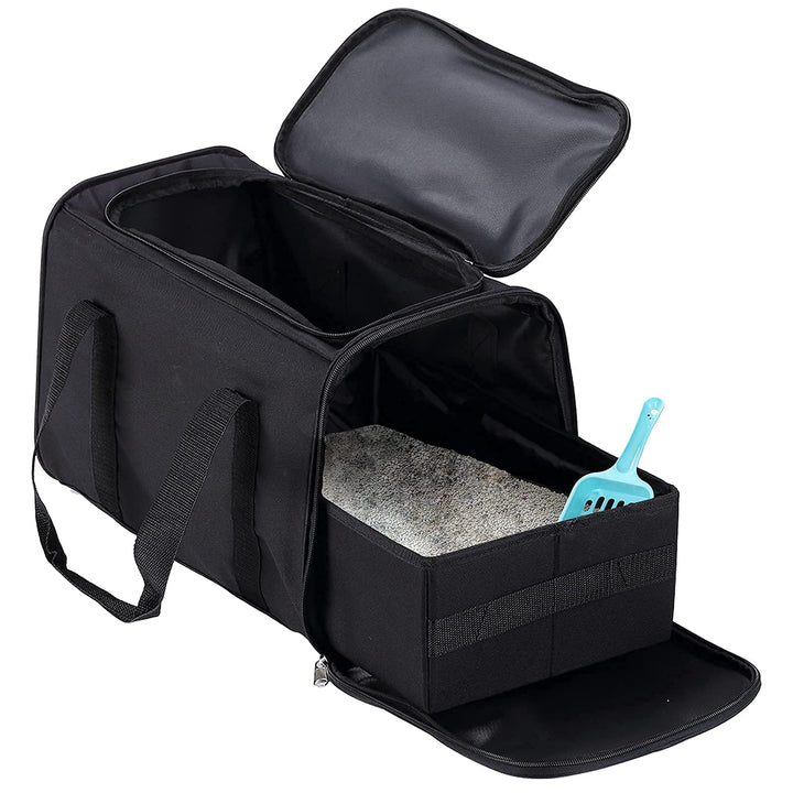 Tragbare Katzentoilette, schwarz, 2-in-1 Reise-Katzentoilette, Katzentoilette für Reisen, Faltbare K