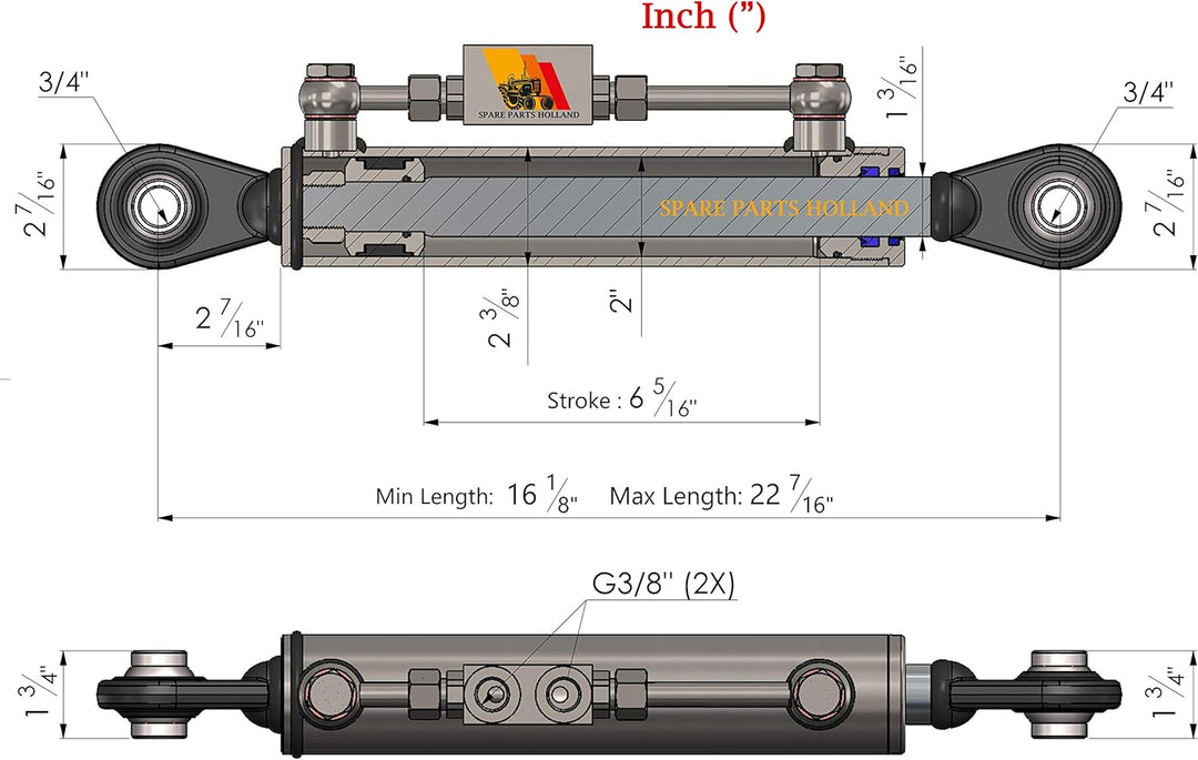 Hydraulischer Oberlenker Kat. 1-1 (410-570 mm) mit Sperrblock und Schläuchen