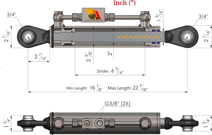 Hydraulischer Oberlenker Kat. 1-1 (410-570 mm) mit Sperrblock und Schläuchen