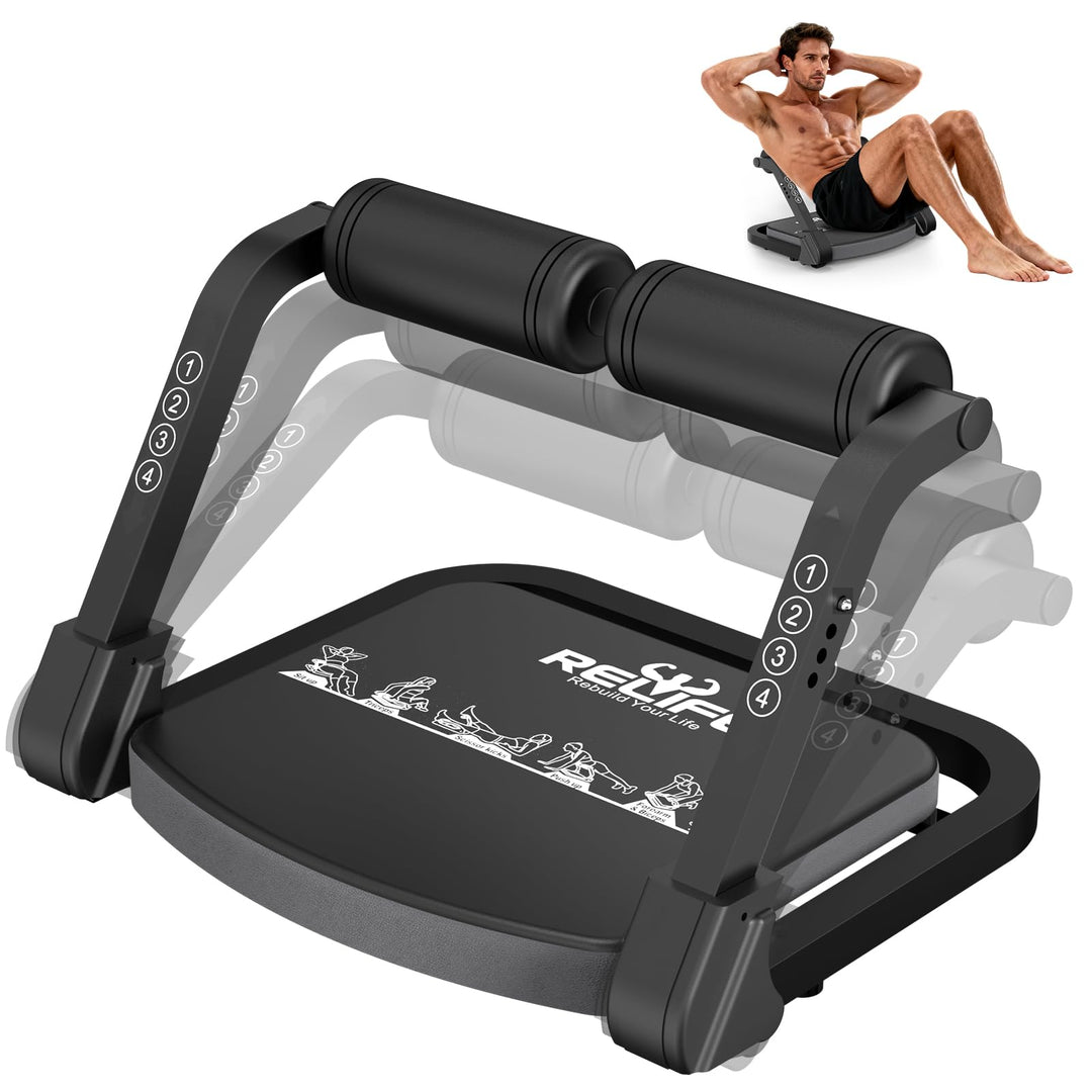 RELIFE REBUILD YOUR LIFE Bauchmuskeltrainer Bauchtrainer für Zuhause Gerät Zusammenklappbar & 3 Wide
