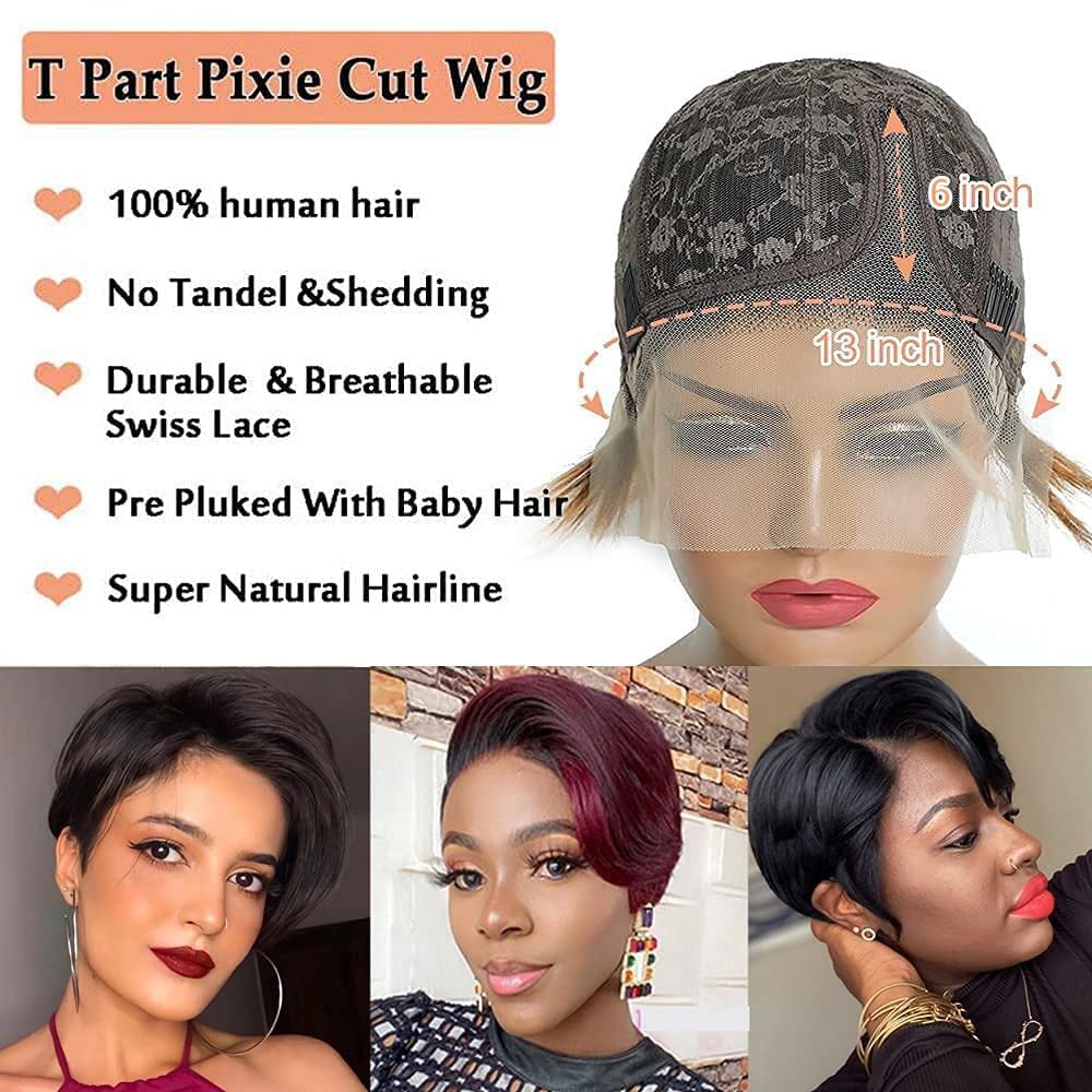 Pixie Cut Lace Front Schwarz Echthaar-Perücken mit Pony 13X4 Lace Front Perücken Short Bob Straight