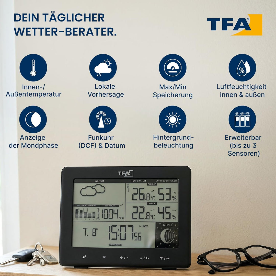 TFA Dostmann Funk-Wetterstation Elements, 35.1158.01, mit Aussensender, Wettervorhersage, deutsches