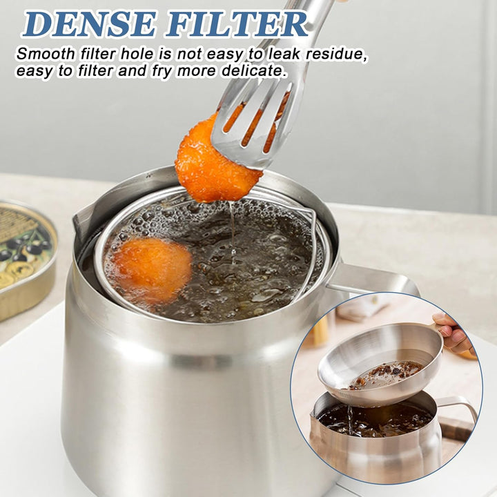 Frittiertopf, 2L Brattopf aus Edelstahl, Frittiertopf mit Sieb, Griff und Deckel, Kleiner Kochtopf z