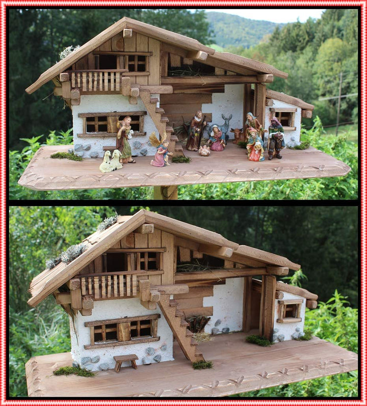 Weihnachtskrippe- Krippe Krippenstall Weihnachten-Weihnachtskrippe (Krippe W20 mit Figuren)