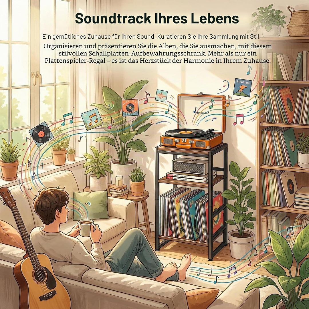 Plattenspieler-Ständer, 3 Etagen Beistelltisch,Plattenspielertisch Aufbewahrung von Schallplatten, b