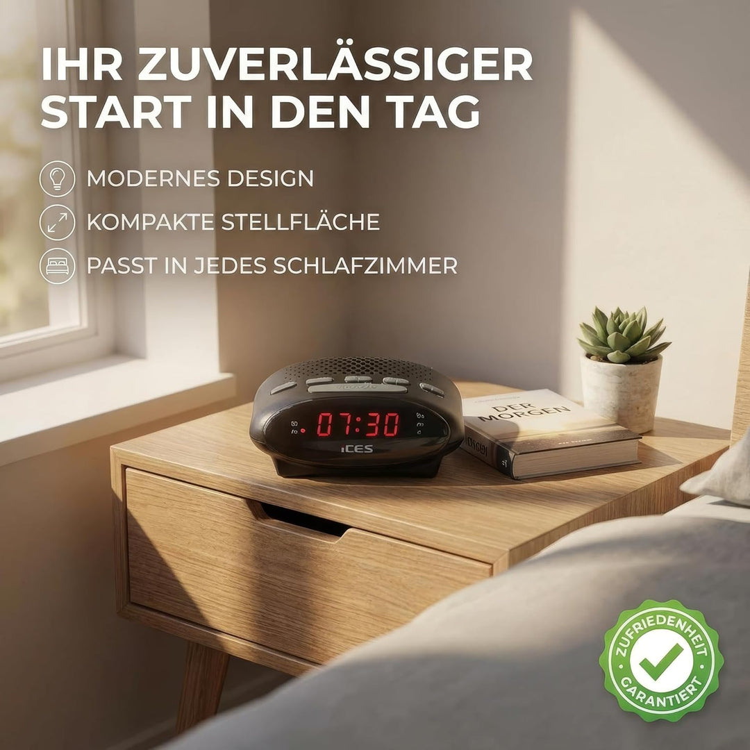 iCES ICR-210 Uhrenradio - Radiowecker mit 2 Weckzeiten - PLL FM - Schlummerfunktion - Sleeptimer - G